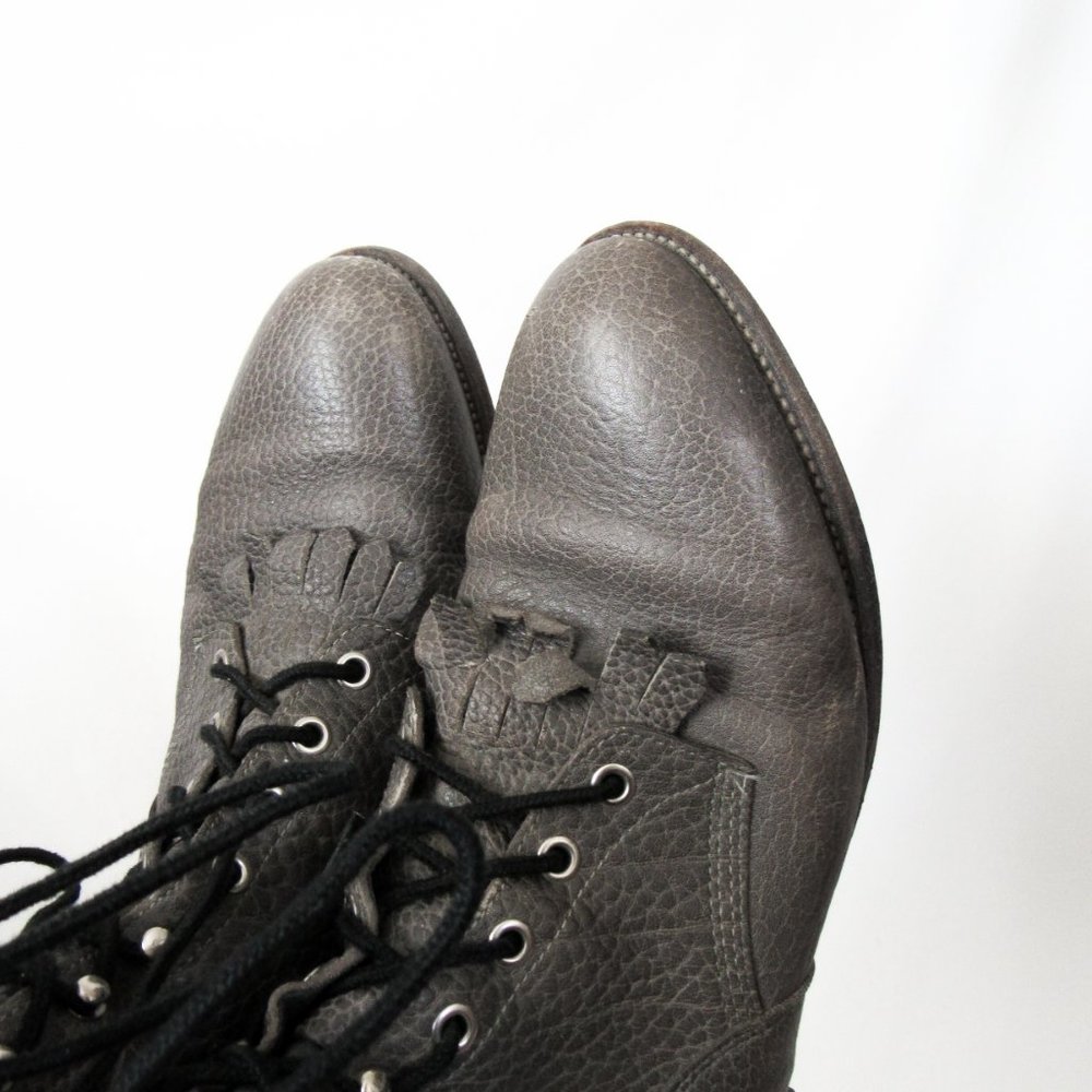 VINTAGE 1980s Justins Pebbled Leather Lace up Boots Cowboy Western-10.5 D Mens - Picture 3 of 15